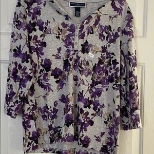 Karen Scott Women's Gray and Purple Floral Top